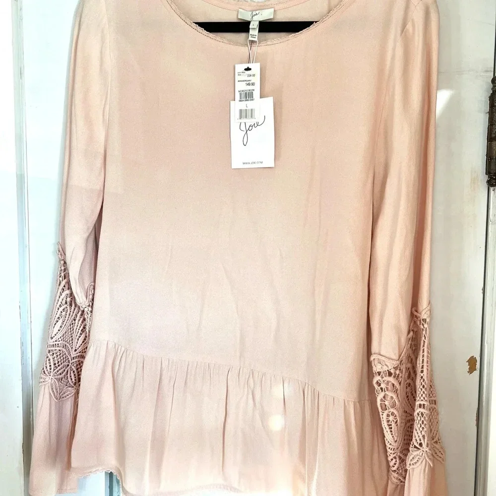 NWT Joie Emelda Bell Sleeve Blouse Blush Pink Lace  Feminine Womens Size Large - Picture 4 of 14